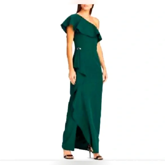 Lauren Ralph Lauren Ruffled One-Shoulder Gown - Dark Fern Green Lauren Ralph Lauren Ruffled One-Shoulder Gown - Dark Fern Green